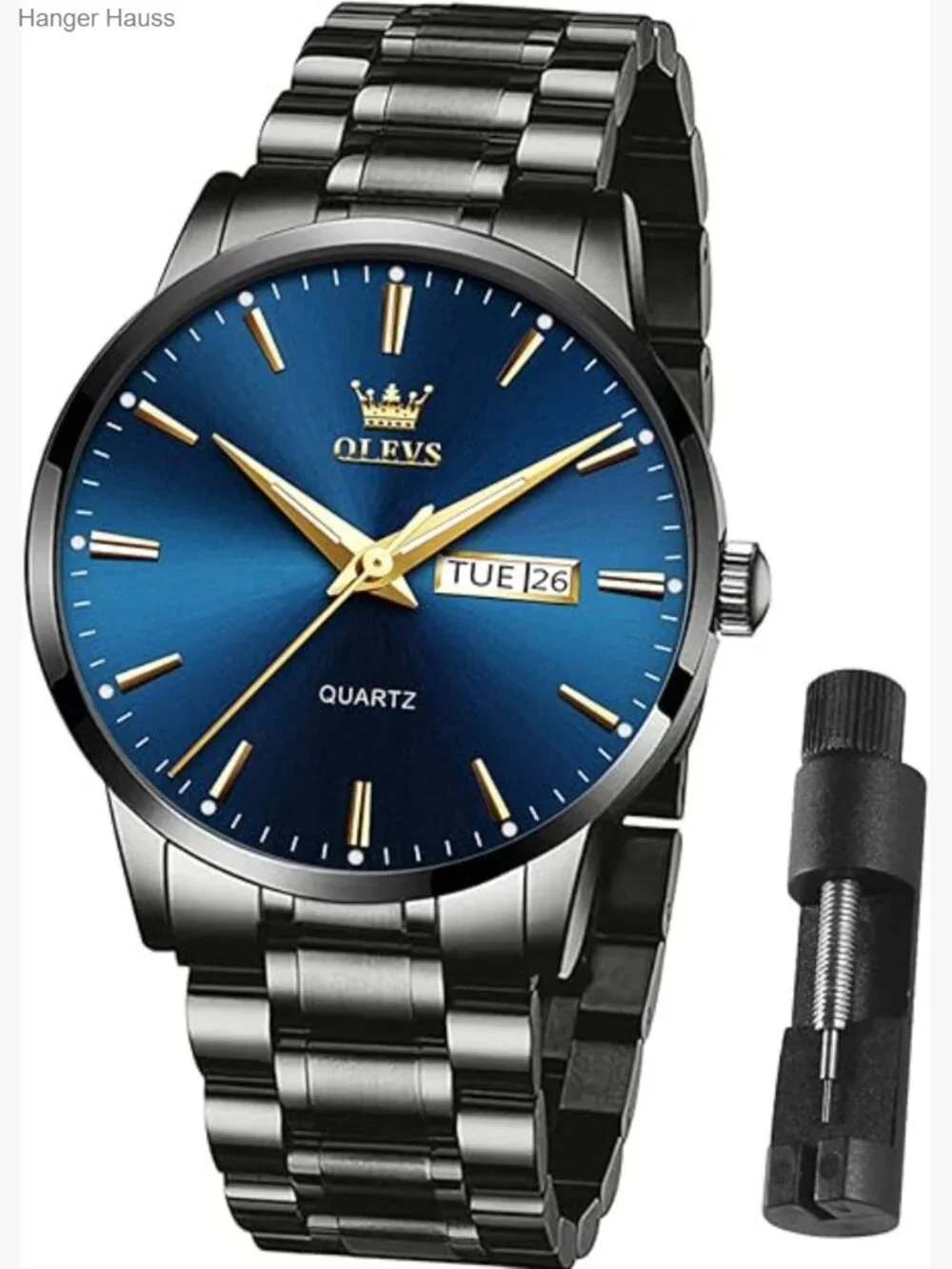 Men's Gold Stainless Steel Dress Watch with Date